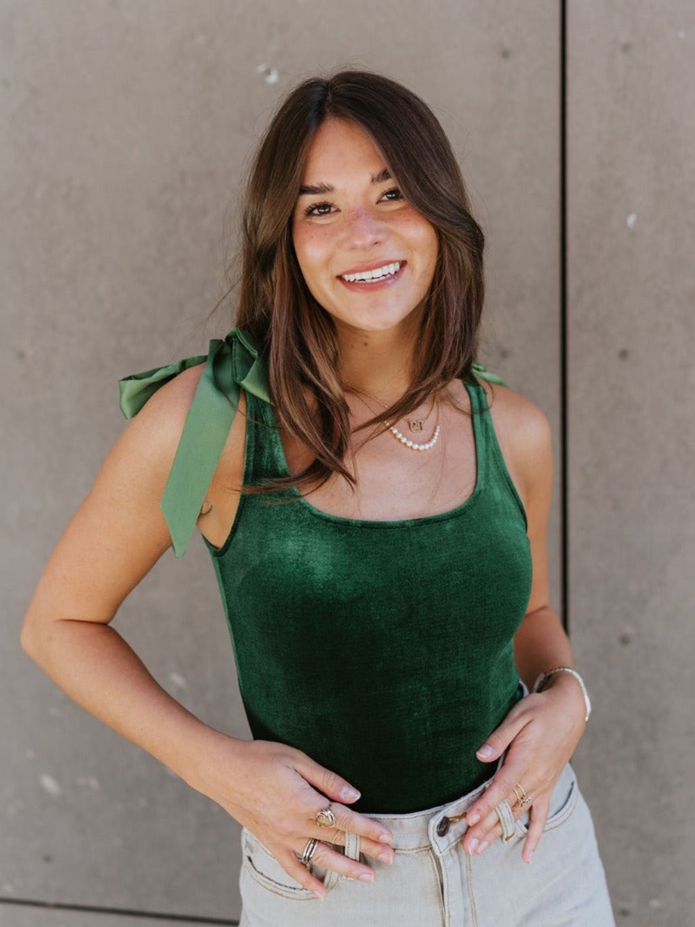 Lizard Thicket Emerald Velvet Satin Tie-Shoulder Cami
